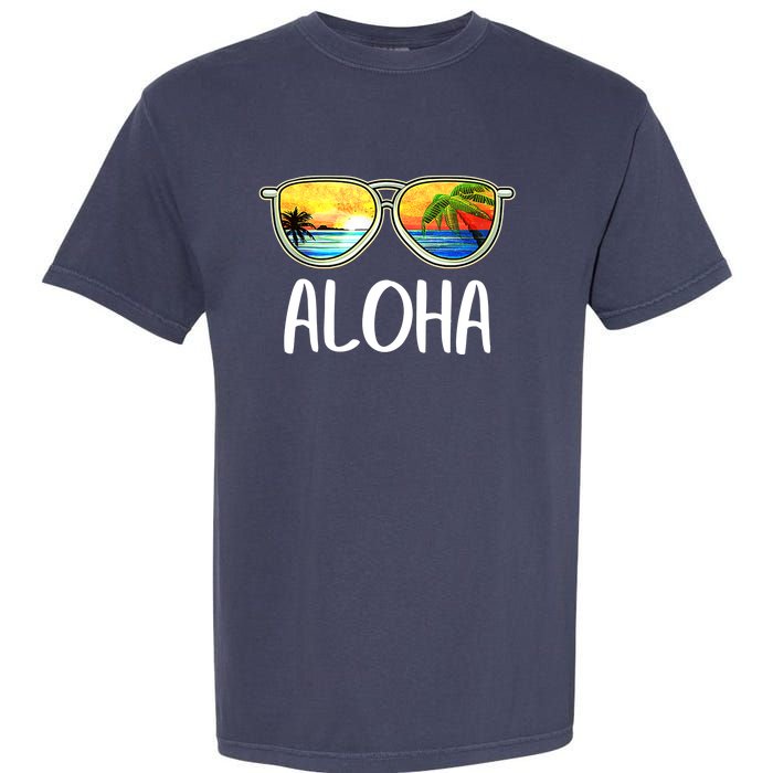 Aloha Hawaii Hawaiian Island Sunglasses Palm Trees Beach Garment-Dyed Heavyweight T-Shirt