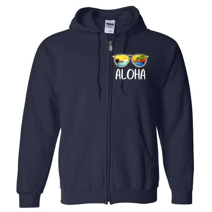 Aloha Hawaii Hawaiian Island Sunglasses Palm Trees Beach Full Zip Hoodie