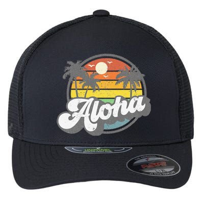 Aloha Hawaii Hawaiian Island Vacation Palm Trees Beach Gift Flexfit Unipanel Trucker Cap