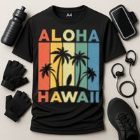 Aloha Hawaii Hawaiian Island Palm Beach Surfboard Surf Cooling Performance Crew T-Shirt