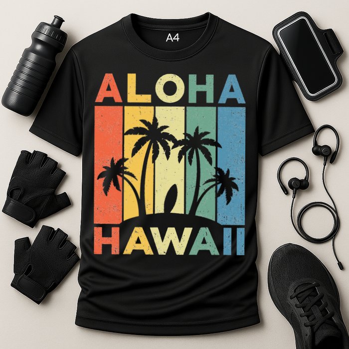 Aloha Hawaii Hawaiian Island Palm Beach Surfboard Surf Cooling Performance Crew T-Shirt