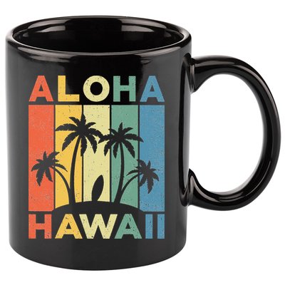 Aloha Hawaii Hawaiian Island Palm Beach Surfboard Surf 11oz C Handle Ceramic Mug
