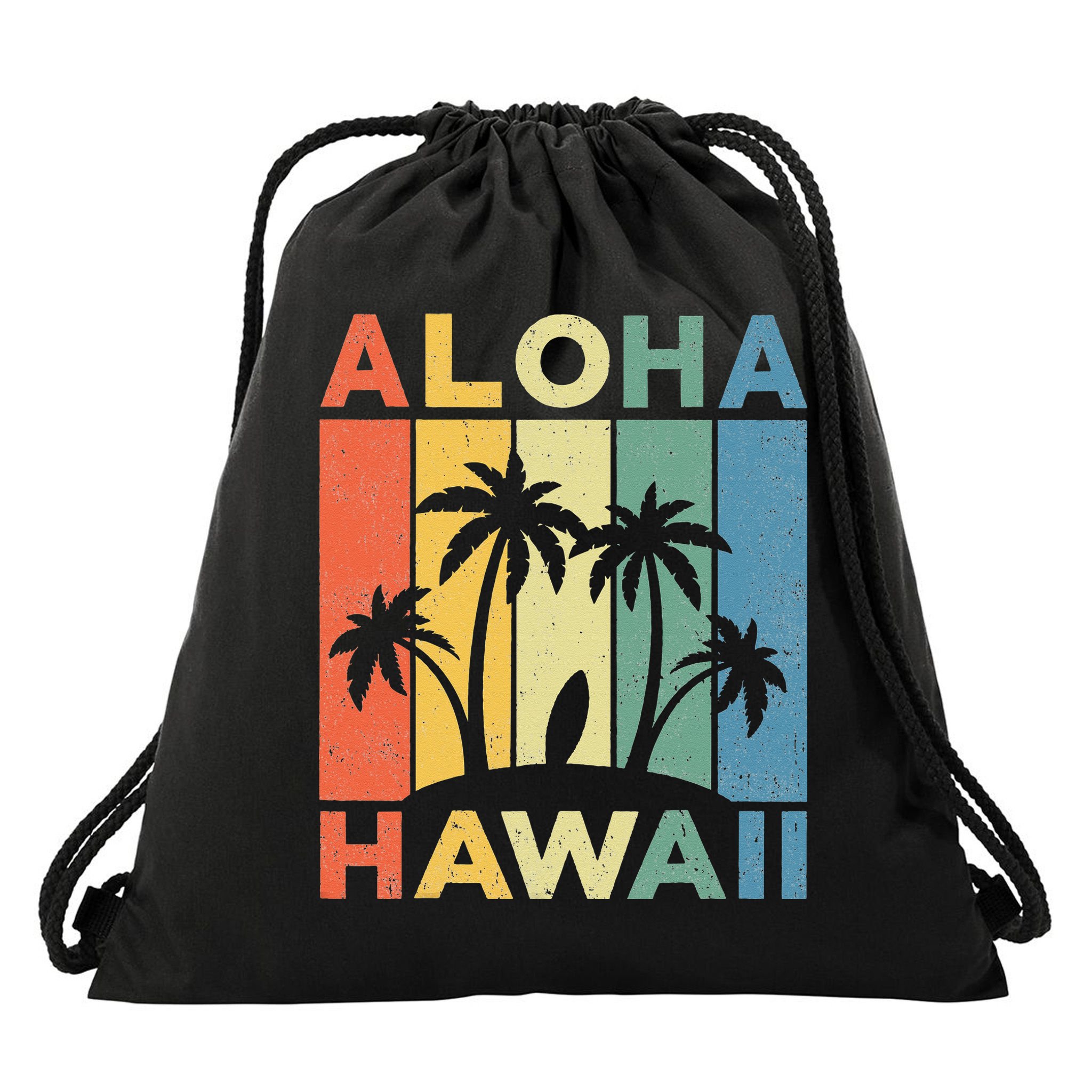 Aloha Hawaii Hawaiian Island Palm Beach Surfboard Surf Drawstring Bag