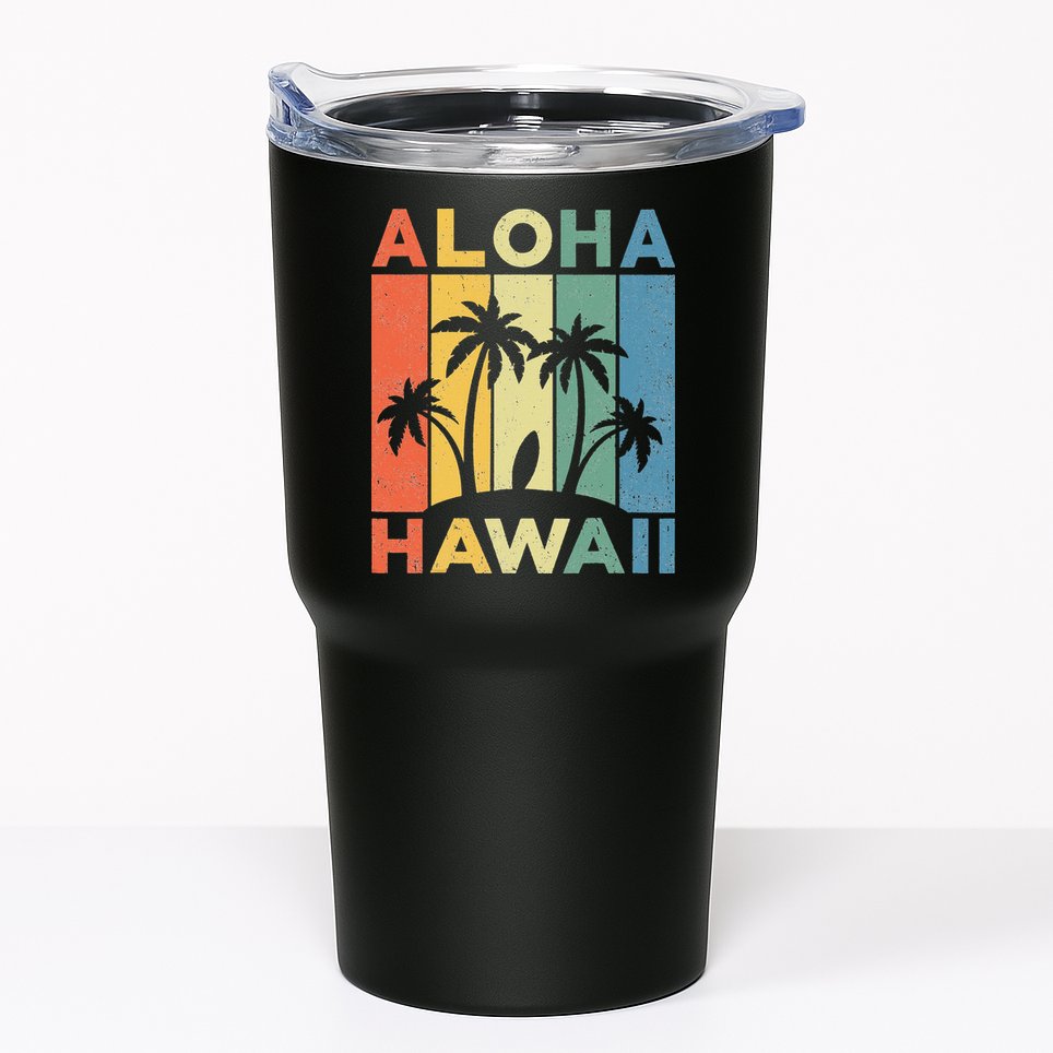 Aloha Hawaii Hawaiian Island Palm Beach Surfboard Surf Tumbler