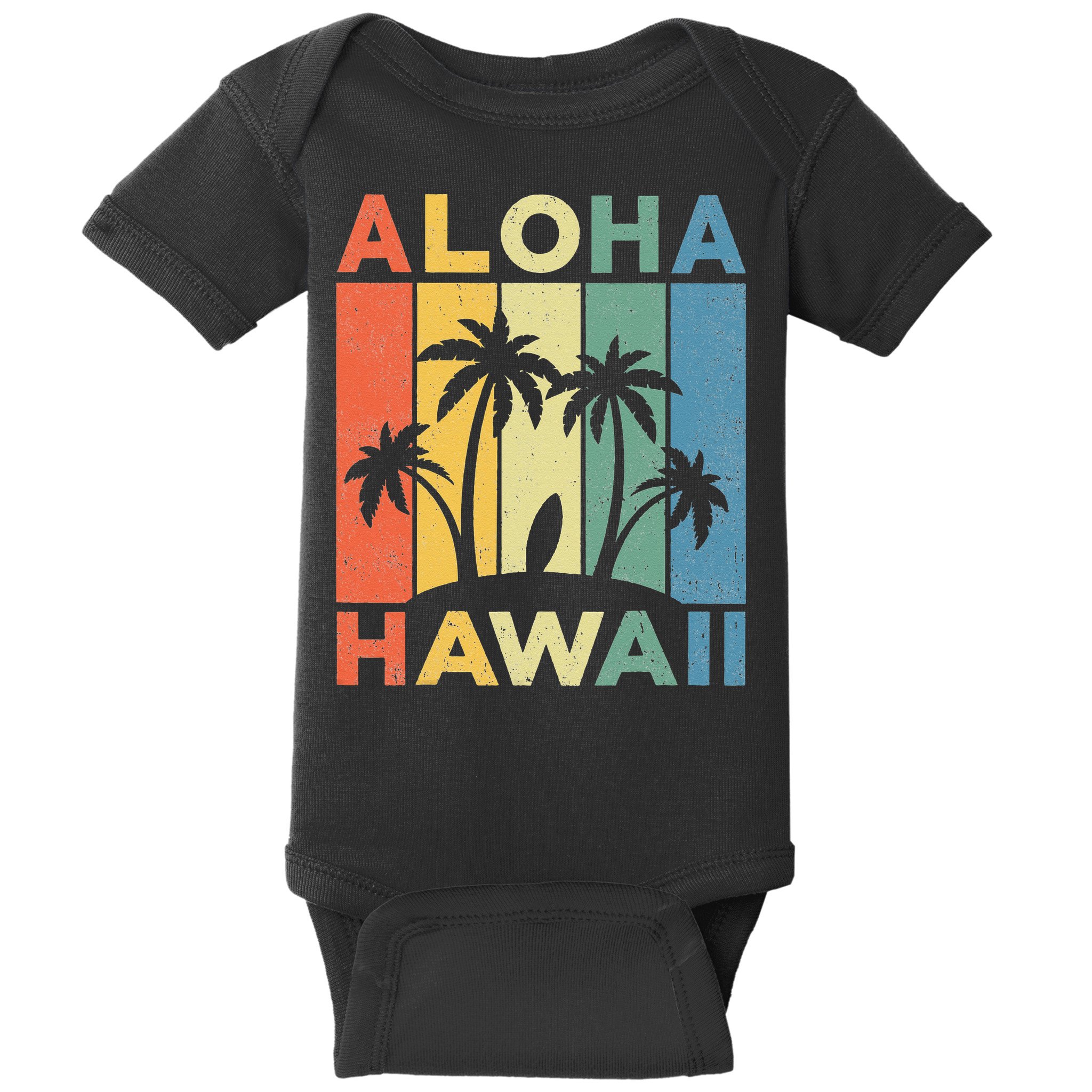 Aloha Hawaii Hawaiian Island Palm Beach Surfboard Surf Baby Bodysuit