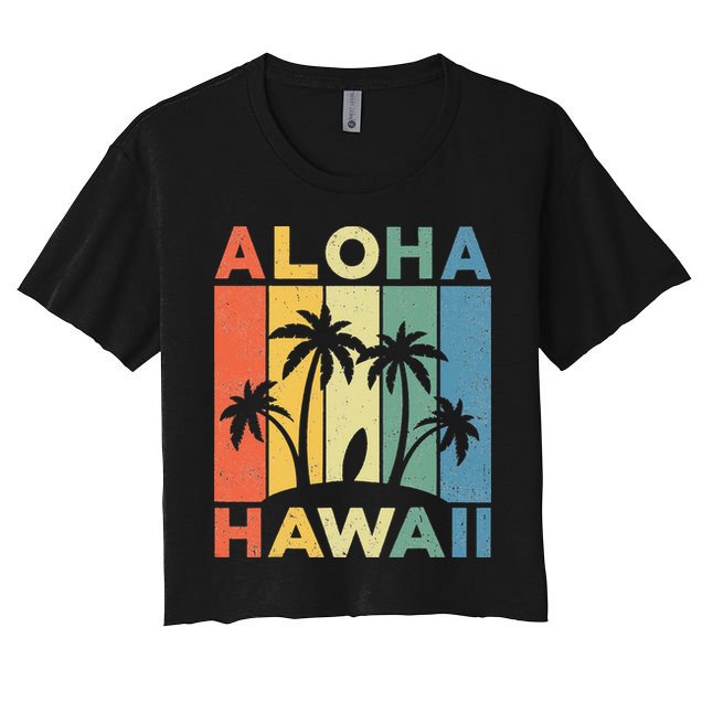 Aloha Hawaii Hawaiian Island Palm Beach Surfboard Surf Crop Top