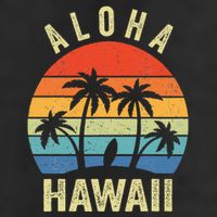 Aloha Hawaii Hawaiian Island Palm Beach Surfboard Surf 7 Panel Mesh Trucker Snapback Hat