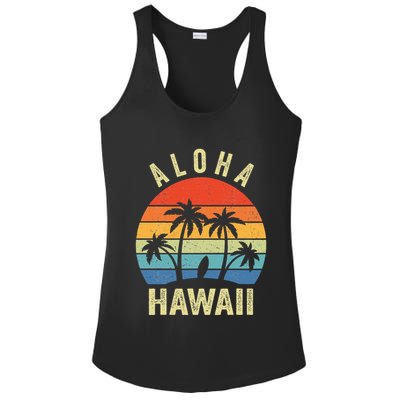 Aloha Hawaii Hawaiian Island Palm Beach Surfboard Surf Ladies PosiCharge Competitor Racerback Tank