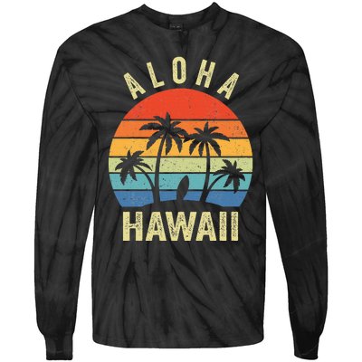 Aloha Hawaii Hawaiian Island Palm Beach Surfboard Surf Tie-Dye Long Sleeve Shirt