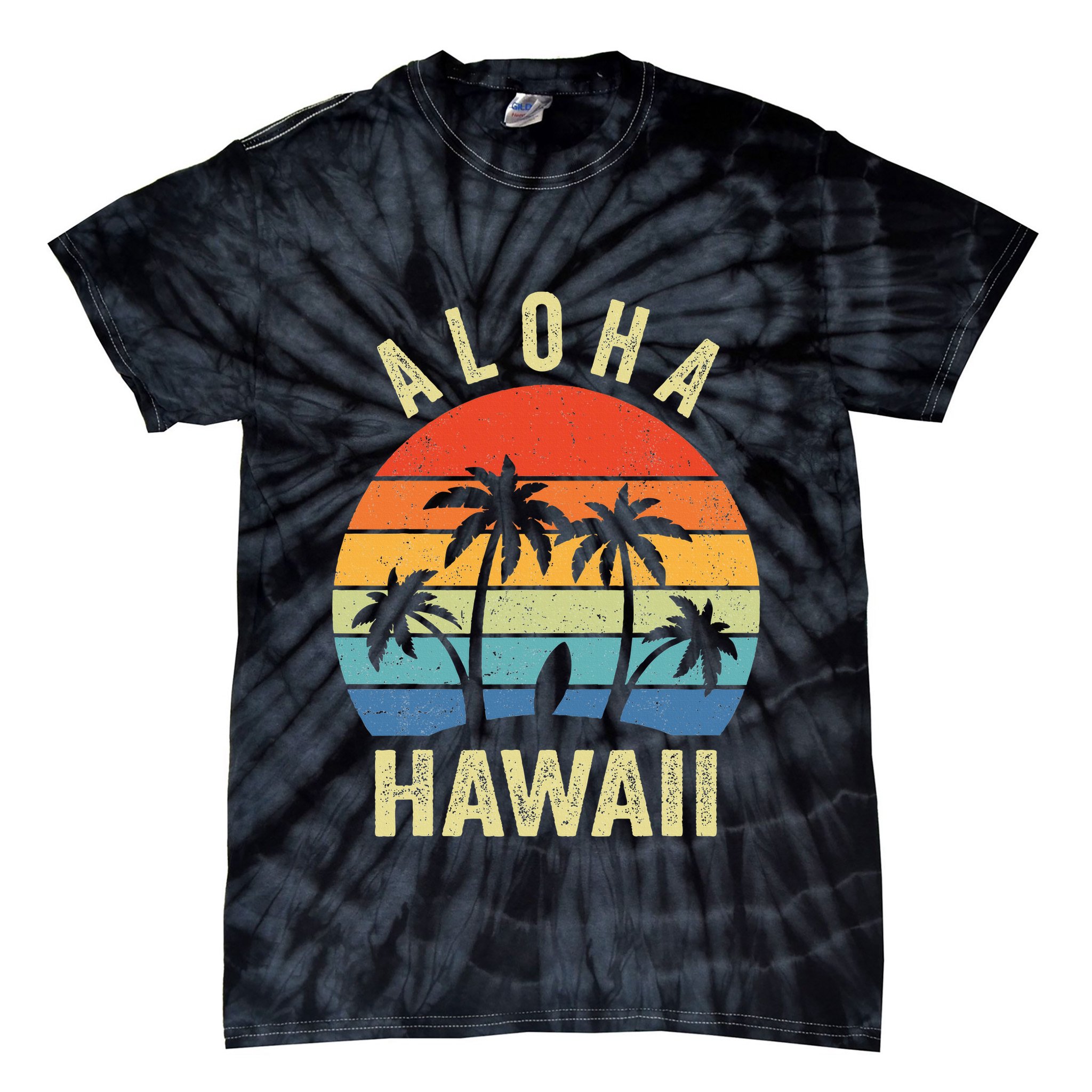 Aloha Hawaii Hawaiian Island Palm Beach Surfboard Surf Tie-Dye T-Shirt