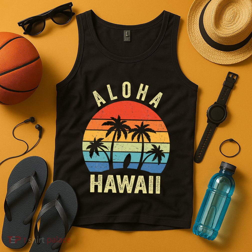 Aloha Hawaii Hawaiian Island Palm Beach Surfboard Surf Tank Top