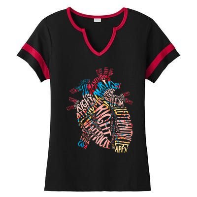 Anatomical Human Heart Cardiology Medical Cardiac Nurse Ladies Halftime Notch Neck Tee