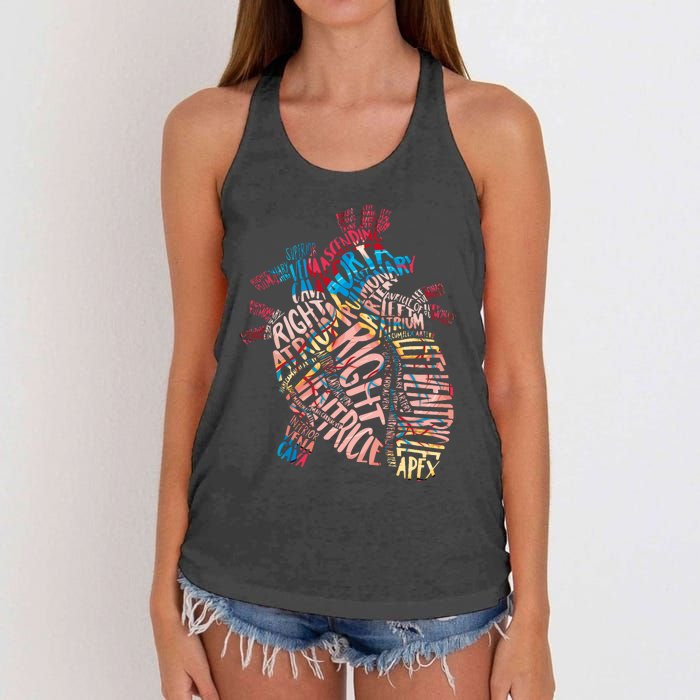 Anatomical Human Heart Cardiology Medical Cardiac Nurse Women's Knotted Racerback Tank