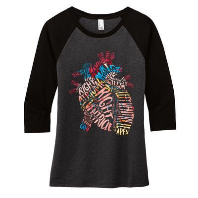 Anatomical Human Heart Cardiology Medical Cardiac Nurse Women's Tri-Blend 3/4-Sleeve Raglan Shirt