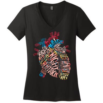 Anatomical Human Heart Cardiology Medical Cardiac Nurse Women's V-Neck T-Shirt