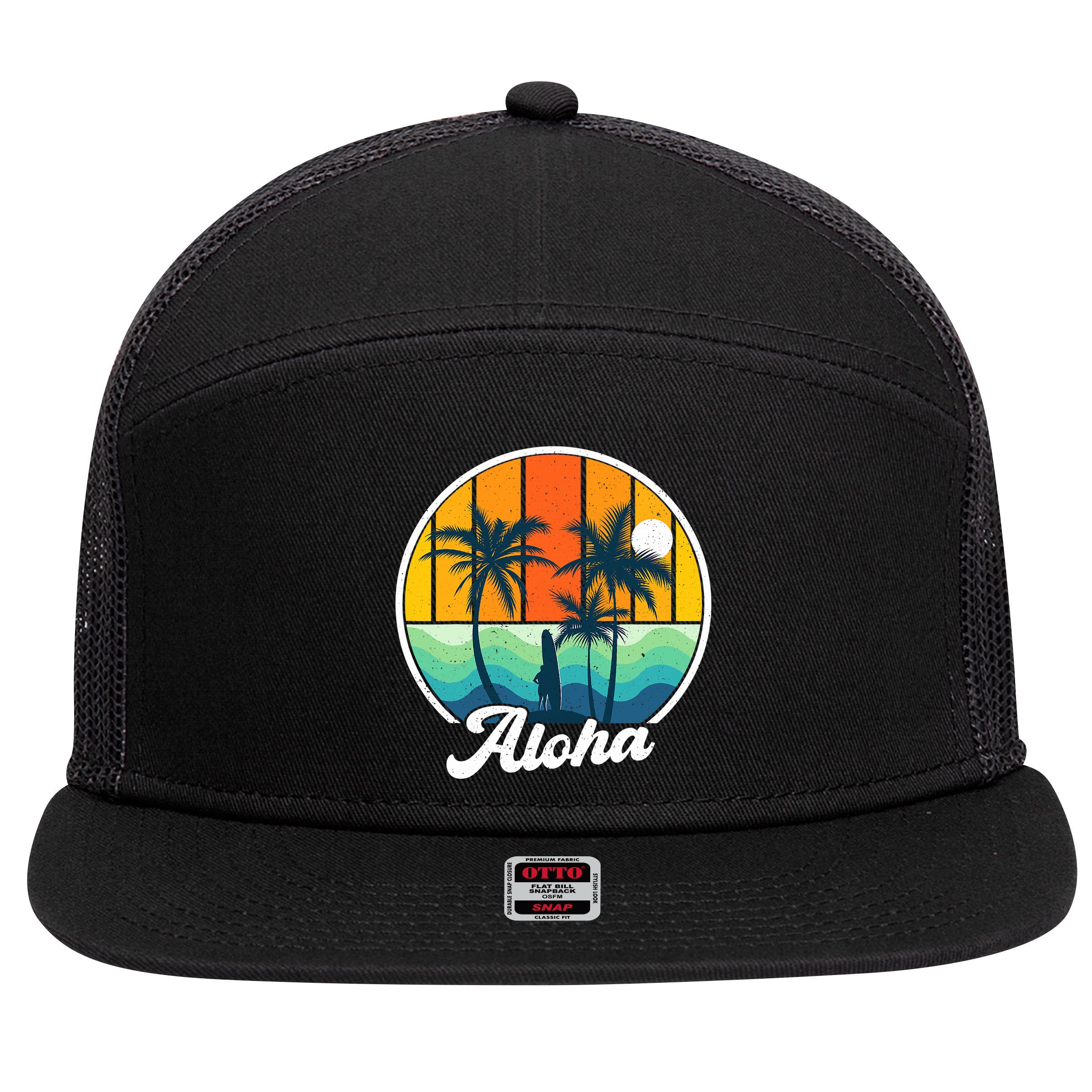 Aloha Hawaii Hawaiian Island Funny Summer 7 Panel Mesh Trucker Snapback Hat