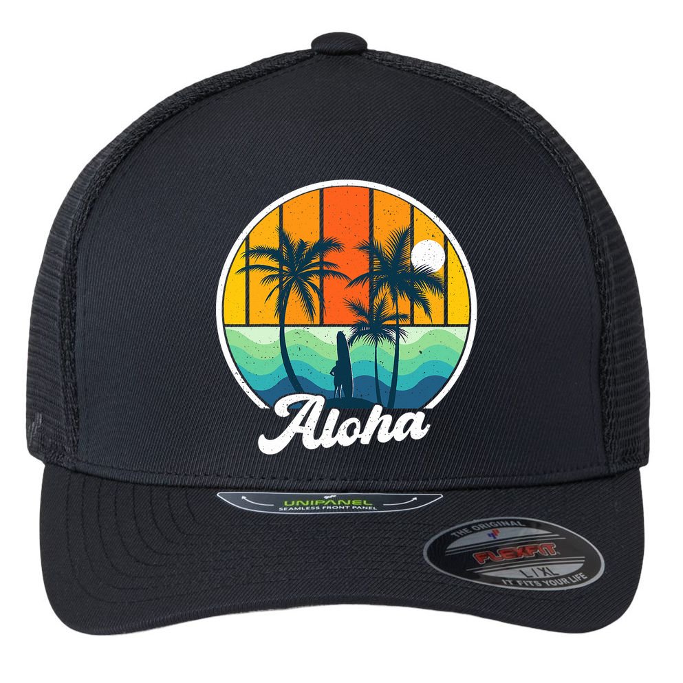 Aloha Hawaii Hawaiian Island Funny Summer Flexfit Unipanel Trucker Cap