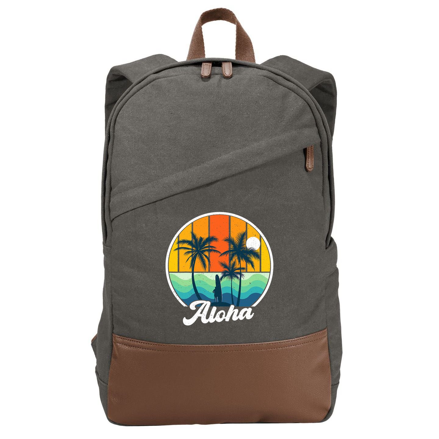 Aloha Hawaii Hawaiian Island Funny Summer Cotton Canvas Backpack