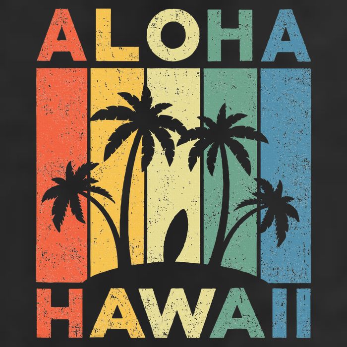 Aloha Hawaii Hawaiian Island Palm Beach Surfboard Surf 7 Panel Mesh Trucker Snapback Hat