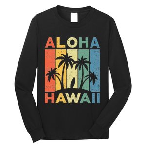 Aloha Hawaii Hawaiian Island Palm Beach Surfboard Surf Long Sleeve Shirt