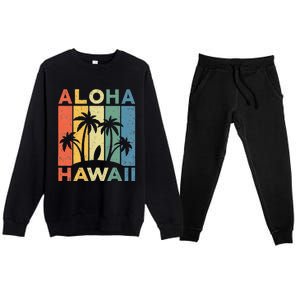 Aloha Hawaii Hawaiian Island Palm Beach Surfboard Surf Premium Crewneck Sweatsuit Set