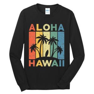 Aloha Hawaii Hawaiian Island Palm Beach Surfboard Surf Tall Long Sleeve T-Shirt