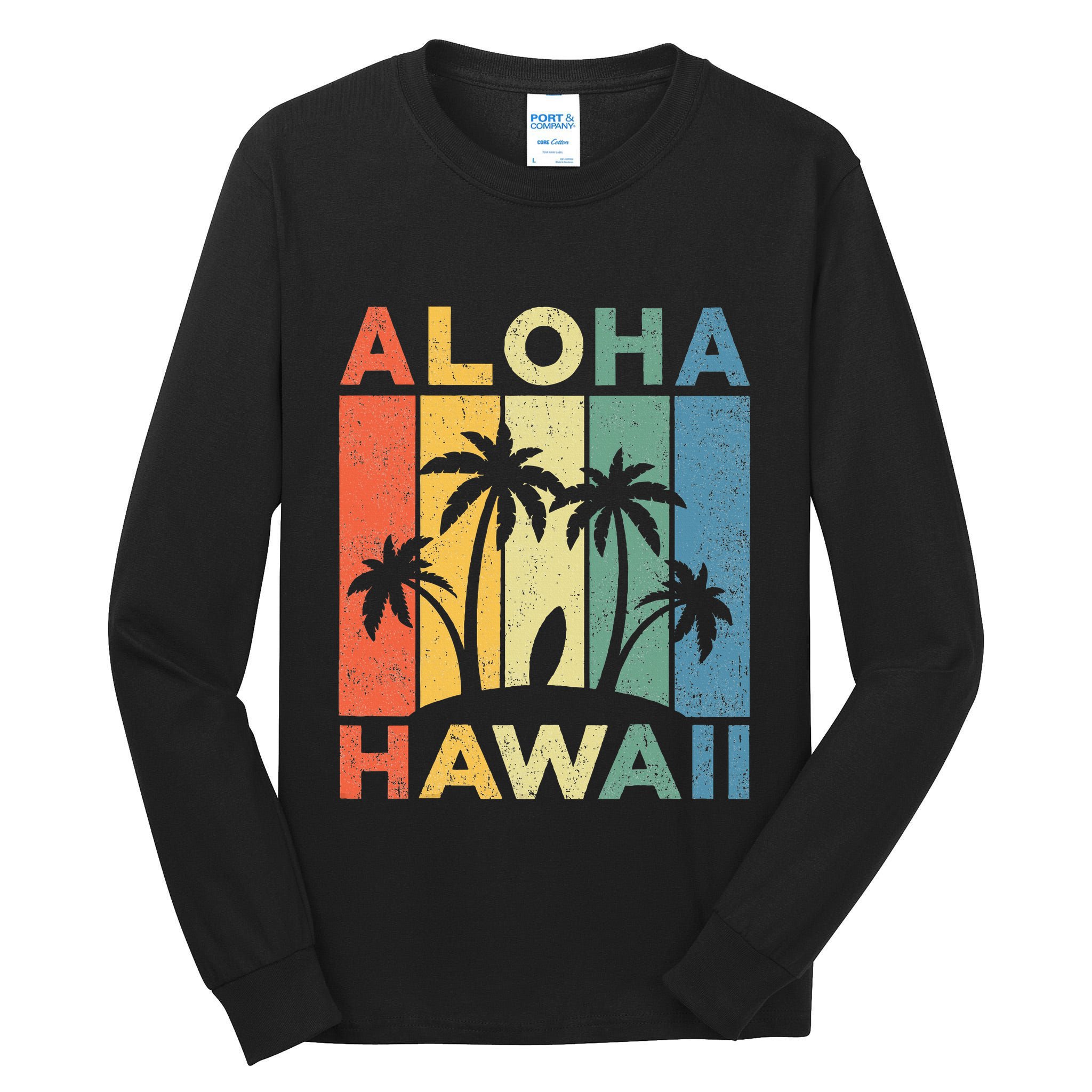 Aloha Hawaii Hawaiian Island Palm Beach Surfboard Surf Tall Long Sleeve T-Shirt