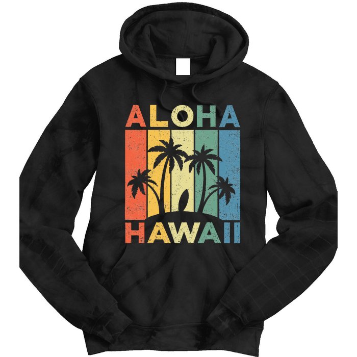 Aloha Hawaii Hawaiian Island Palm Beach Surfboard Surf Tie Dye Hoodie