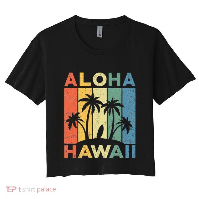 Aloha Hawaii Hawaiian Island Palm Beach Surfboard Surf Crop Top