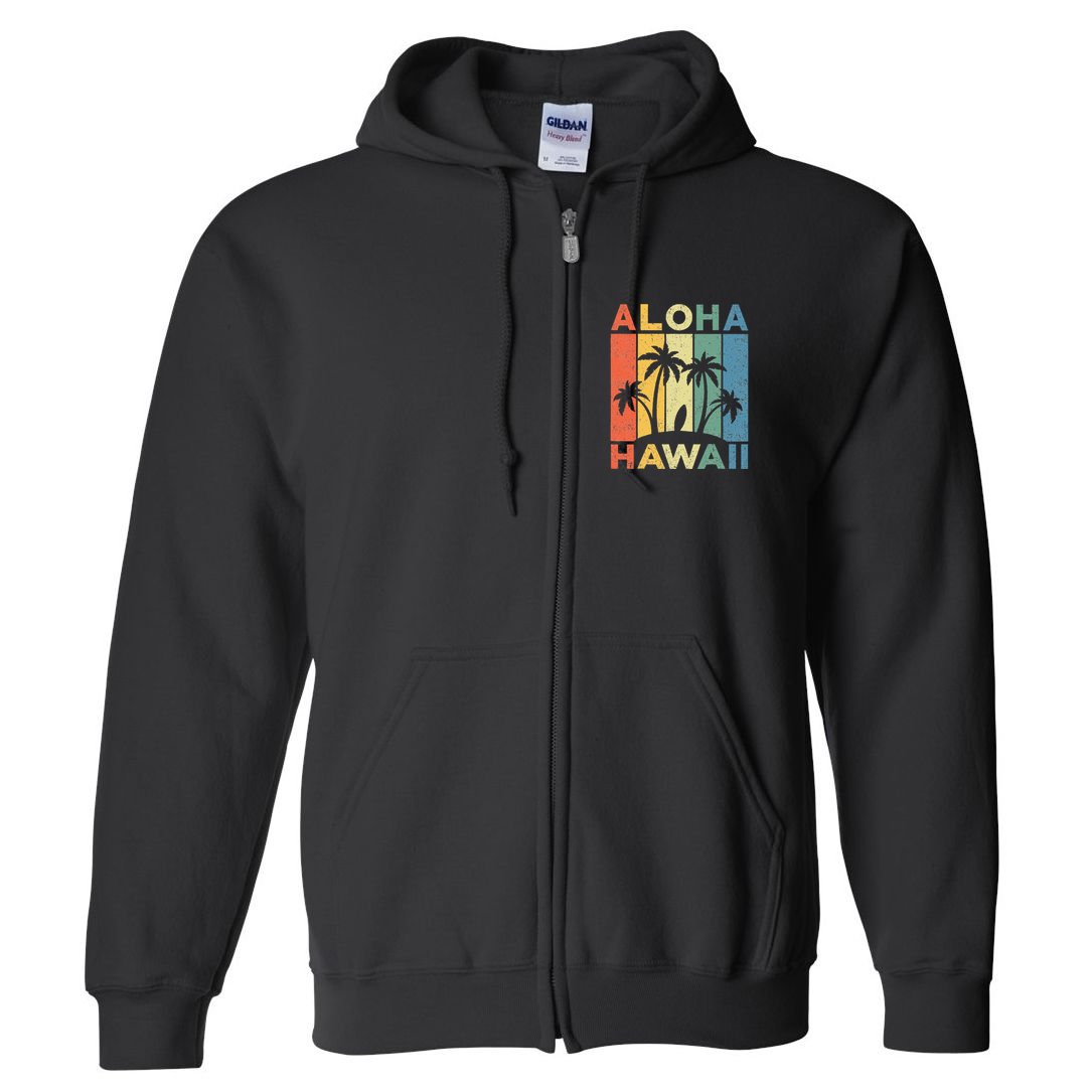 Aloha Hawaii Hawaiian Island Palm Beach Surfboard Surf Full Zip Hoodie