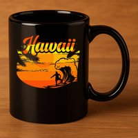 Aloha Hawaii Hawaiian Island Palm Beach Surfboard 11oz C Handle Ceramic Mug
