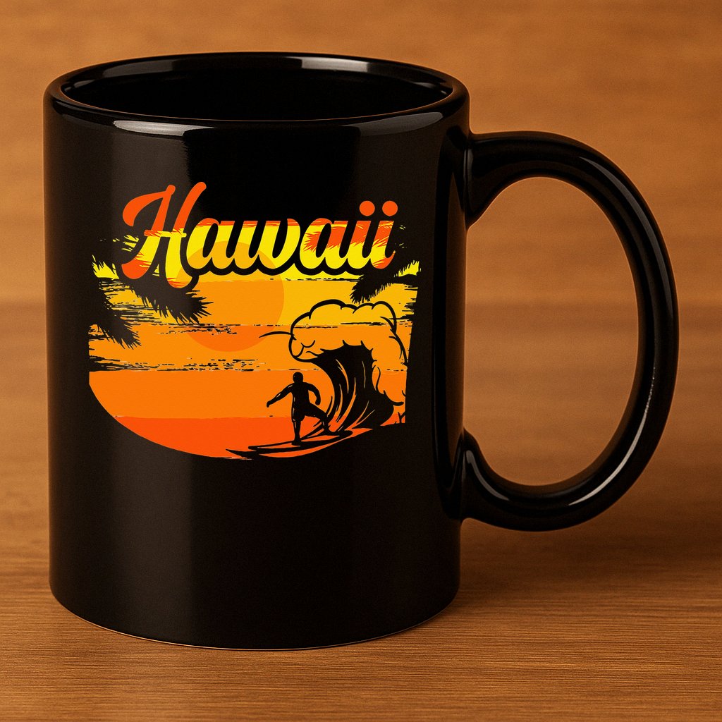 Aloha Hawaii Hawaiian Island Palm Beach Surfboard 11oz C Handle Ceramic Mug