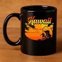Aloha Hawaii Hawaiian Island Palm Beach Surfboard 11oz C Handle Ceramic Mug