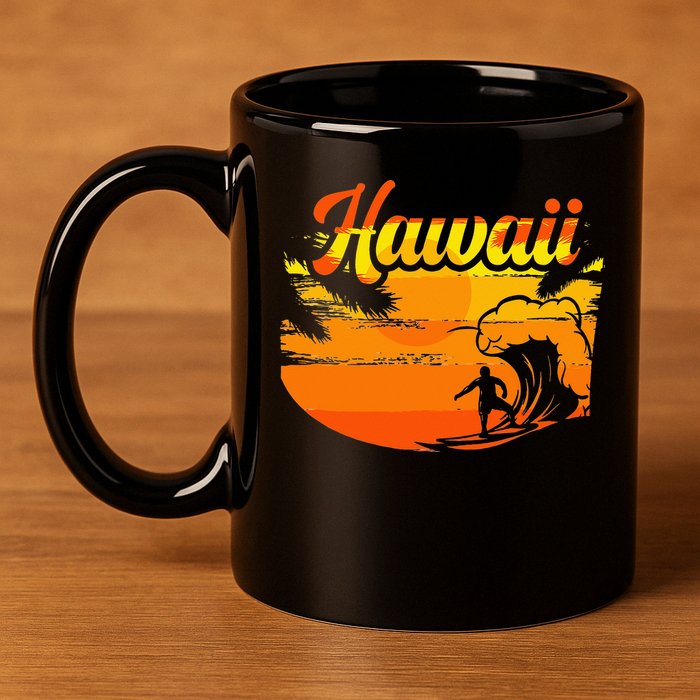 Aloha Hawaii Hawaiian Island Palm Beach Surfboard 11oz C Handle Ceramic Mug