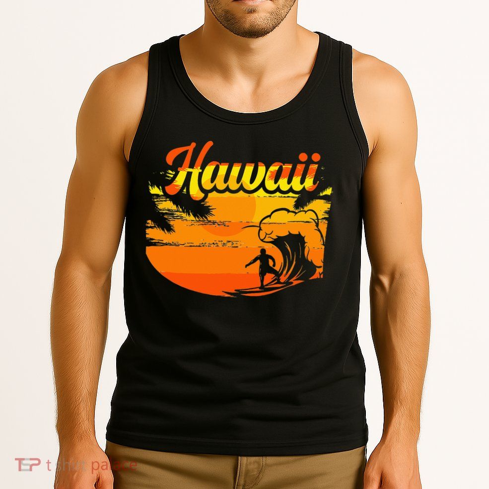 Aloha Hawaii Hawaiian Island Palm Beach Surfboard Tank Top