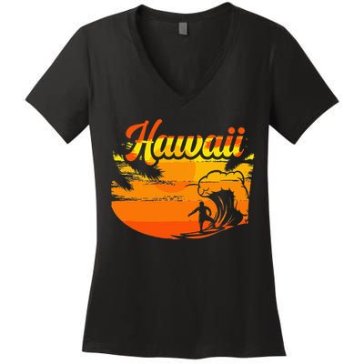 Aloha Hawaii Hawaiian Island Palm Beach Surfboard Women's V-Neck T-Shirt