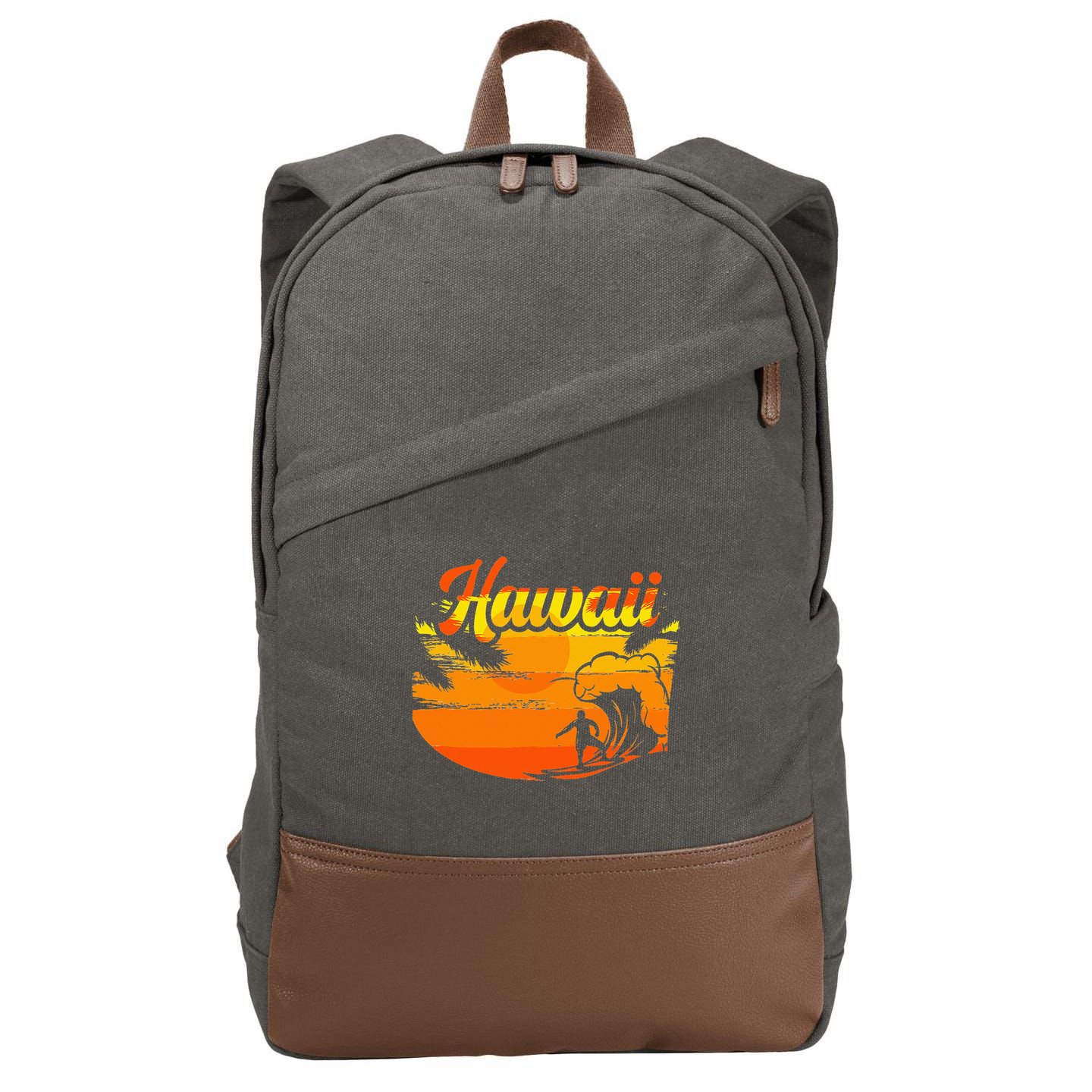 Aloha Hawaii Hawaiian Island Palm Beach Surfboard Cotton Canvas Backpack
