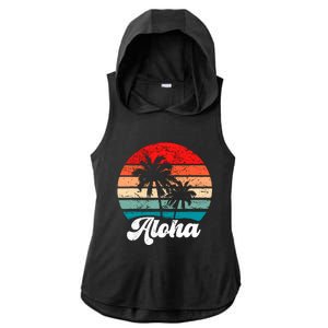 Aloha Hawaii Hawaiian Island Palm Tree Beach Retro 70s 80s Ladies PosiCharge Tri-Blend Wicking Draft Hoodie Tank