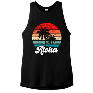 Aloha Hawaii Hawaiian Island Palm Tree Beach Retro 70s 80s Ladies PosiCharge Tri-Blend Wicking Tank