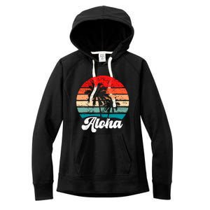 Aloha Hawaii Hawaiian Island Palm Tree Beach Retro 70s 80s Women's Fleece Hoodie