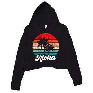 Aloha Hawaii Hawaiian Island Palm Tree Beach Retro 70s 80s Crop Fleece Hoodie