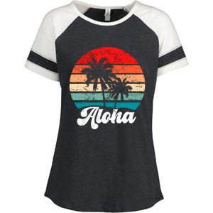 Aloha Hawaii Hawaiian Island Palm Tree Beach Retro 70s 80s Enza Ladies Jersey Colorblock Tee