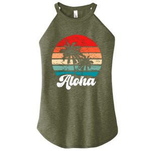 Aloha Hawaii Hawaiian Island Palm Tree Beach Retro 70s 80s Women's Perfect Tri Rocker Tank