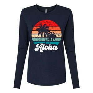 Aloha Hawaii Hawaiian Island Palm Tree Beach Retro 70s 80s Womens Cotton Relaxed Long Sleeve T-Shirt