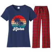 Aloha Hawaii Hawaiian Island Palm Tree Beach Retro 70s 80s Women's Flannel Pajama Set