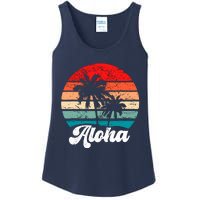 Aloha Hawaii Hawaiian Island Palm Tree Beach Retro 70s 80s Ladies Essential Tank