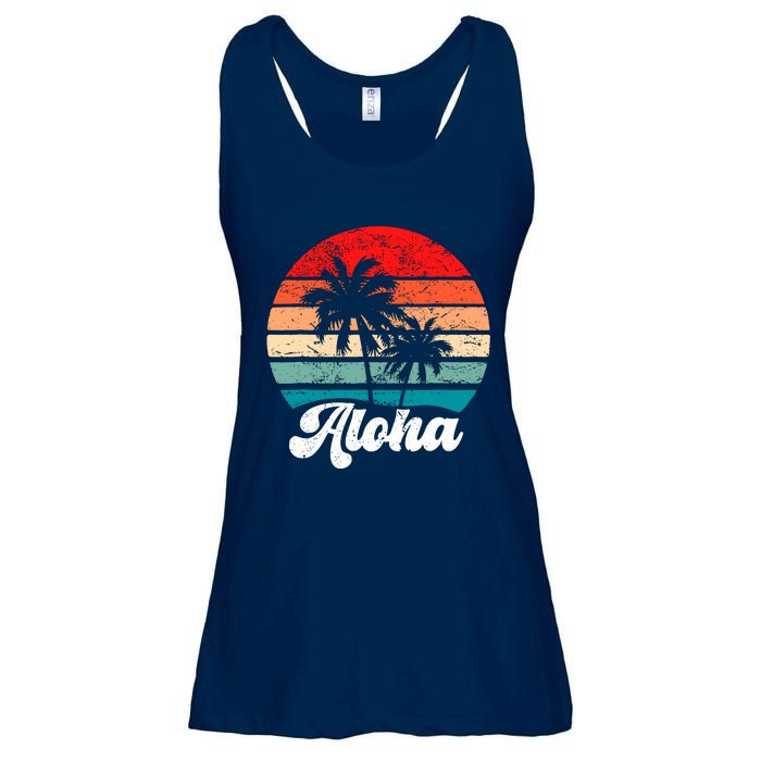 Aloha Hawaii Hawaiian Island Palm Tree Beach Retro 70s 80s Ladies Essential Flowy Tank