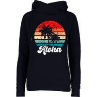 Aloha Hawaii Hawaiian Island Palm Tree Beach Retro 70s 80s Womens Funnel Neck Pullover Hood