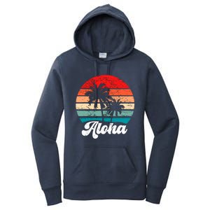 Aloha Hawaii Hawaiian Island Palm Tree Beach Retro 70s 80s Women's Pullover Hoodie