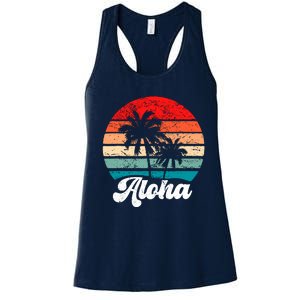 Aloha Hawaii Hawaiian Island Palm Tree Beach Retro 70s 80s Women's Racerback Tank